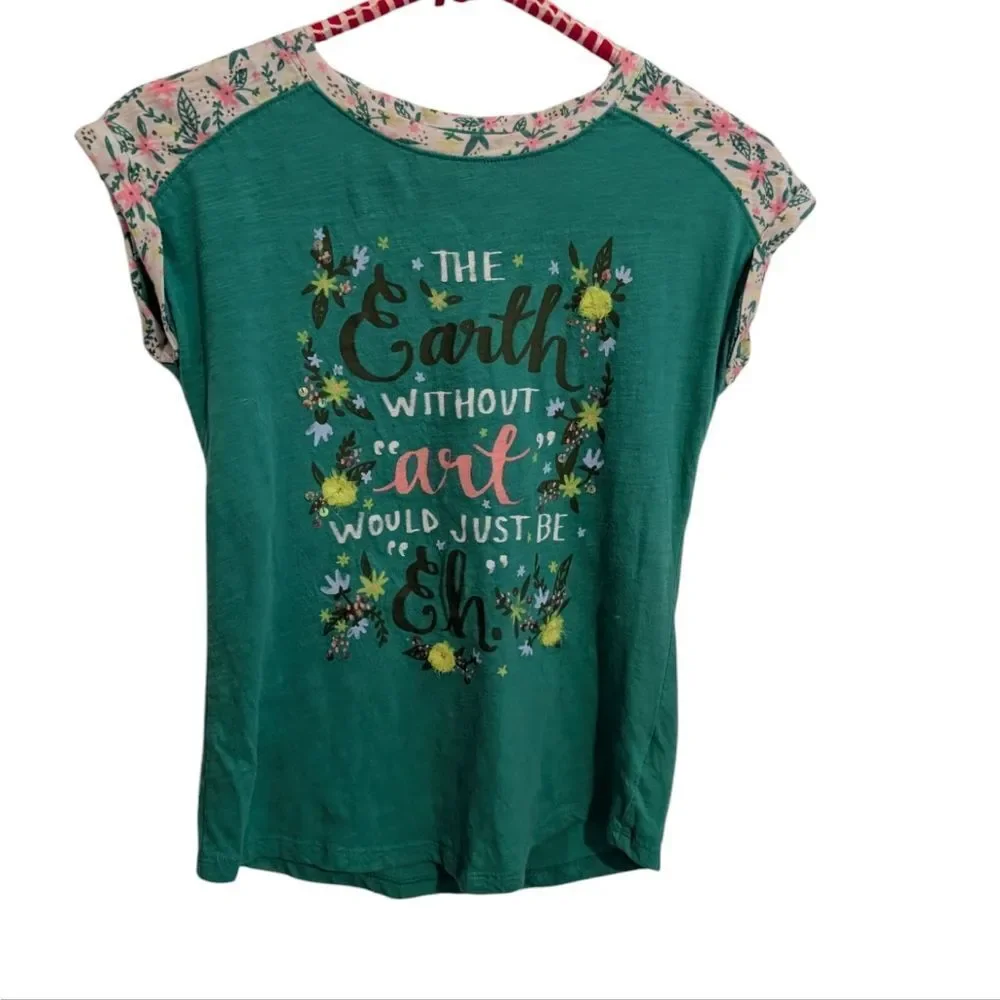 Art Class Floral Print Artsy Kids Green Graphic Tee‎ Y2K